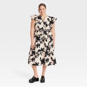 Target A New Day Chic Black and Cream Floral Midi Dress M NWT